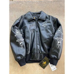 Elvis Presley XL Faux Leather Jacket By Excelled With Embroidered Details & Quil